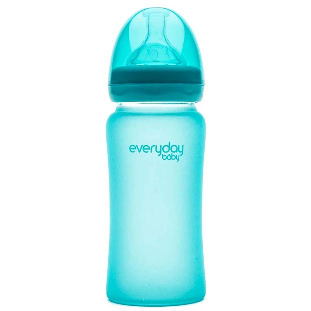 Everyday Baby Heat Sensing Glass Baby Bottle, Turquoise, 240 ML - Everyday Baby