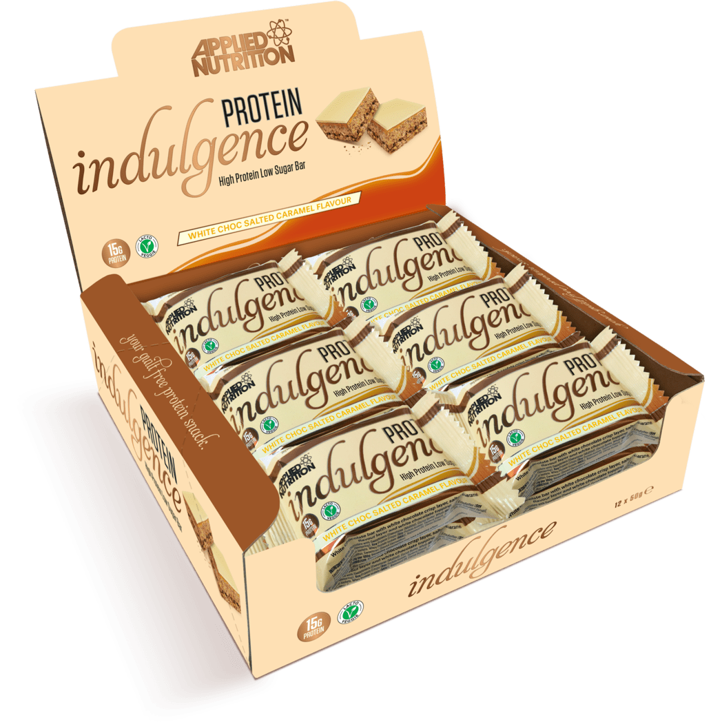 Applied Nutrition Protein Indulgence Bar, Box of 12 Bars, White Choc Salted Caramel - Applied Nutrition