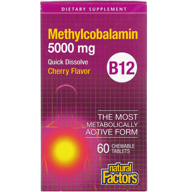 Natural Factors Methylcobalamin B12, 5000 mcg, 60 Chewable Tablets - Natural Factors