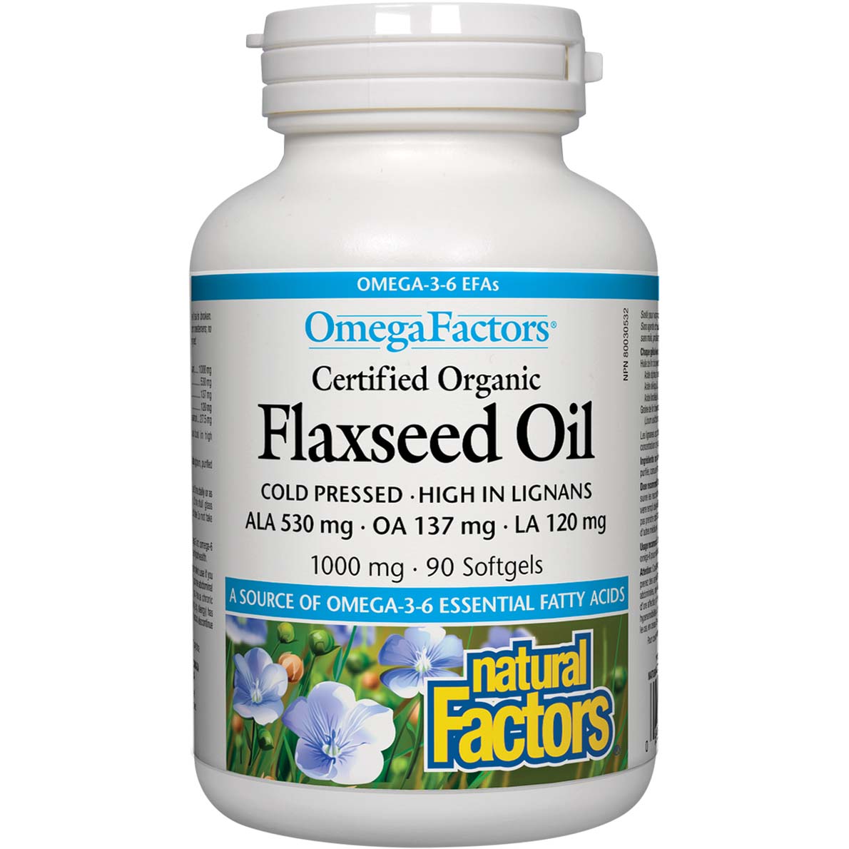 Certified Organic Natural Factors Flaxseed Oil, 1000 mg, 90 Softgels - Natural Factors