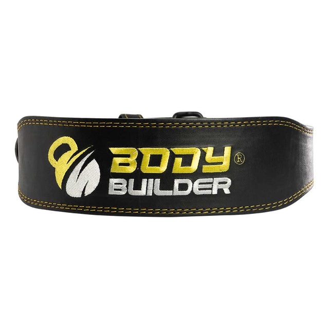 Leather Body Builder Belt with Back Support, XL, Black & Yellow - Body Builder