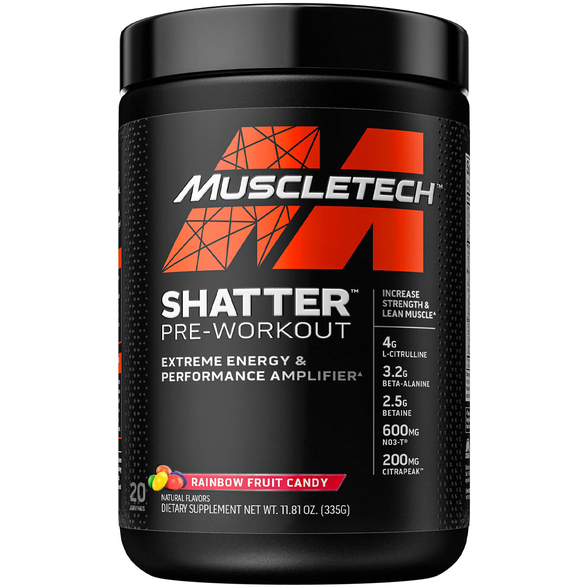 MuscleTech Shatter Pre Workout, Rainbow Fruit Candy, 20) - Muscletech