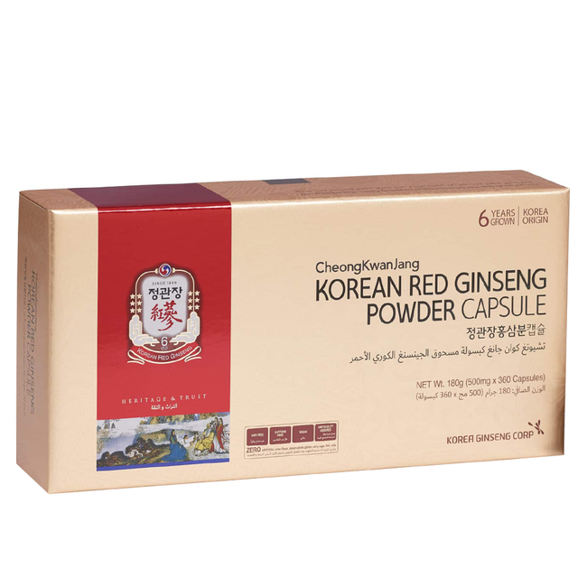 Korean Red Ginseng Powder, 500 mg, 180 Capsules - Korean Red Ginseng