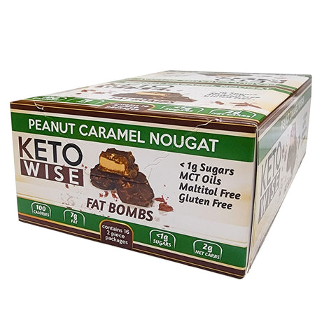 Box of 16 Pieces, Keto Wise Fat Bombs, Peanut Caramel Nougat - Keto Wise