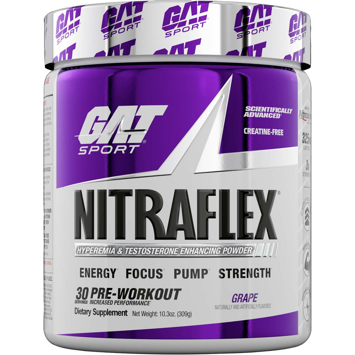 Gat Sport Nitraflex Testosterone Boosting Powder, Grape, 30 Servings - GAT Sport