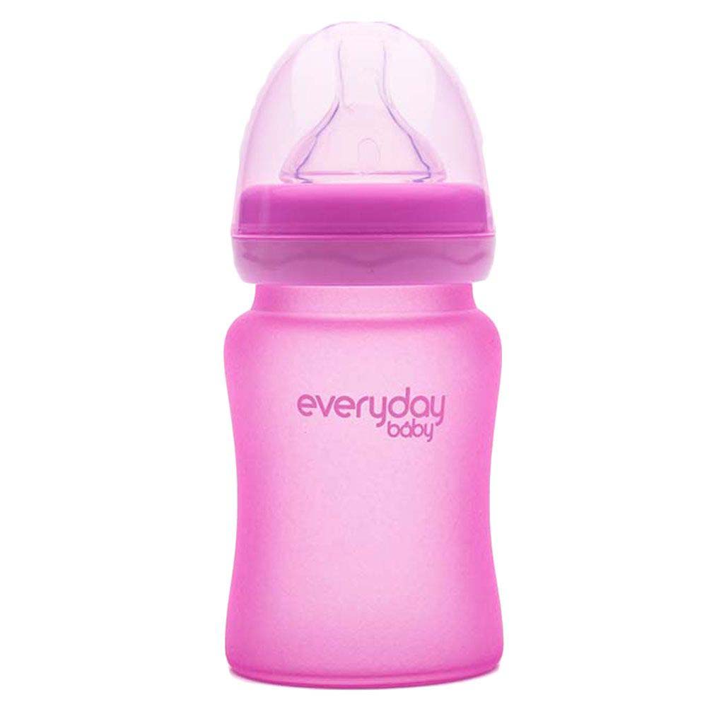 Everyday Baby Glass Baby Bottle, Heat Sensing, Pink, 150 ML - Everyday Baby