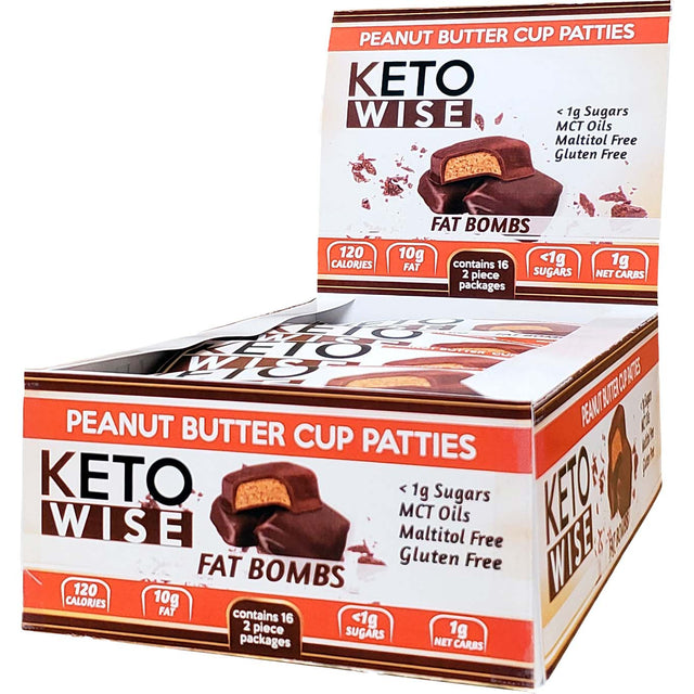 Box of 16 Pieces Keto Wise Fat Bombs, Peanut Butter Cup Patties - Keto Wise