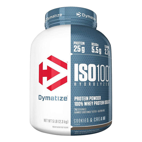 Dymatize ISO 100 Hydrolyzed Whey Protein Isolate, Cookies and Cream, 5 LB - Dymatize