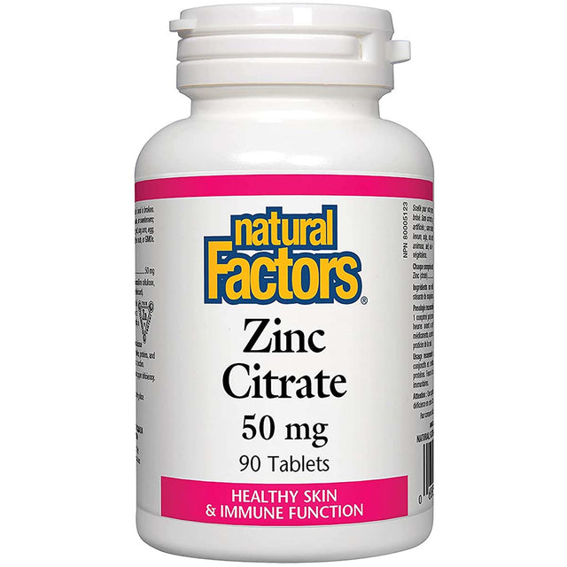 Zinc Citrate, 50 mg, 90 Tablets, Natural Factors - Natural Factors