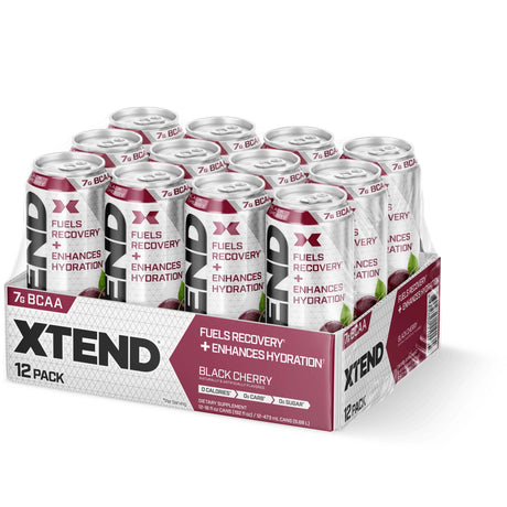 Xtend Carbonated Zero Sugar Hydration & Recovery Drink, Black Cherry, Box of 12 Pieces - Xtend