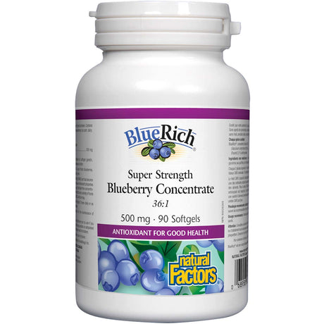 Bluerich Super Strength Blueberry Concentrate, 500 mg, 90 Softgels - Natural Factors - Natural Factors