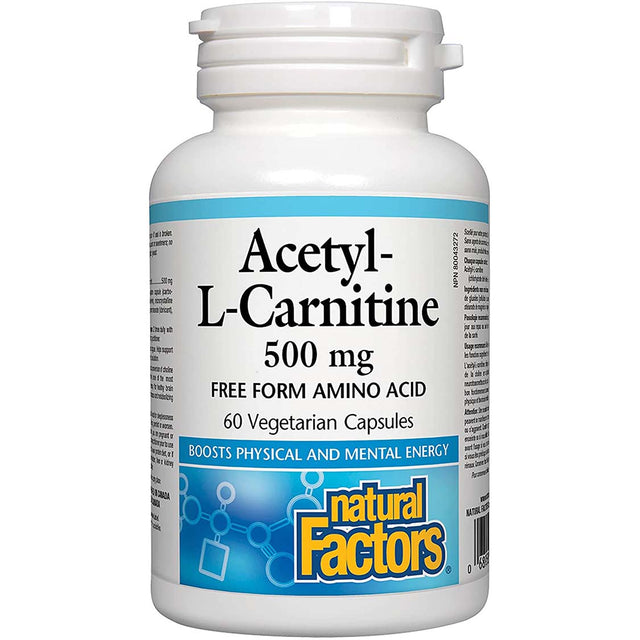 Natural Factors Acetyl-L-Carnitine, 500 mg, 60 Veggie Capsules - Natural Factors