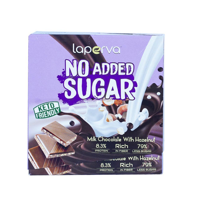 Laperva Milk Chocolate With Hazelnut, No Added Sugar Chocolate Bar, Box of 12 Bars - Laperva