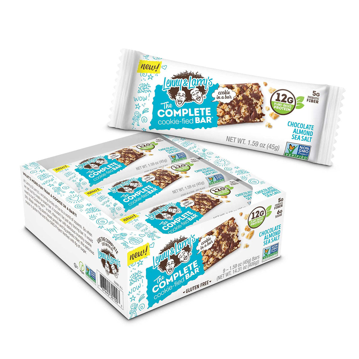 Box of 9 Bars, Lenny & Larry’s The Complete Cookie-fied Bar, Chocolate Almond Sea Salt - Lenny & Larry’s