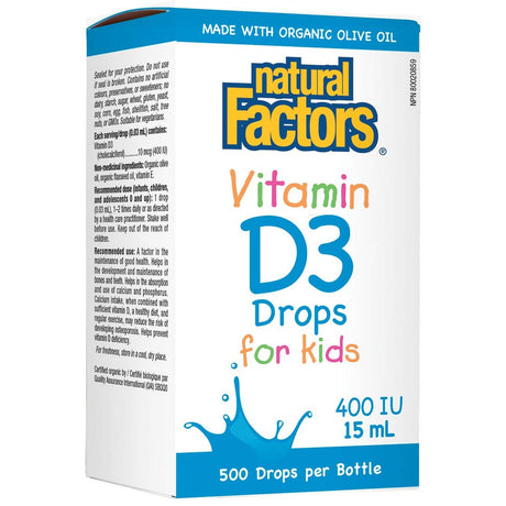 Vitamin D3 Drops for Kids, 400 IU, 15 ML - Natural Factors - Natural Factors