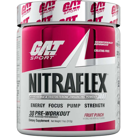 Gat Sport Nitraflex Testosterone Boosting Powder, Fruit Punch, 30 Servings - GAT Sport