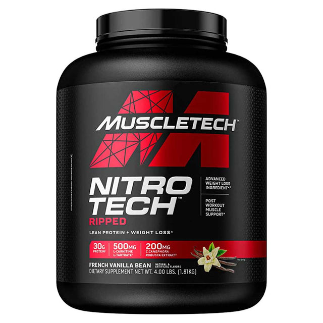 Muscletech Nitro Tech Ripped Lean Protein & Weight Loss, French Vanilla Bean, 4 LB - Muscletech