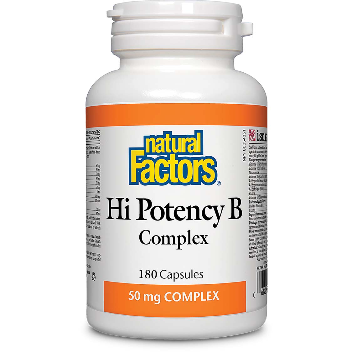 Hi Potency B Complex, 50 mg, 180 Capsules - Natural Factors - Natural Factors